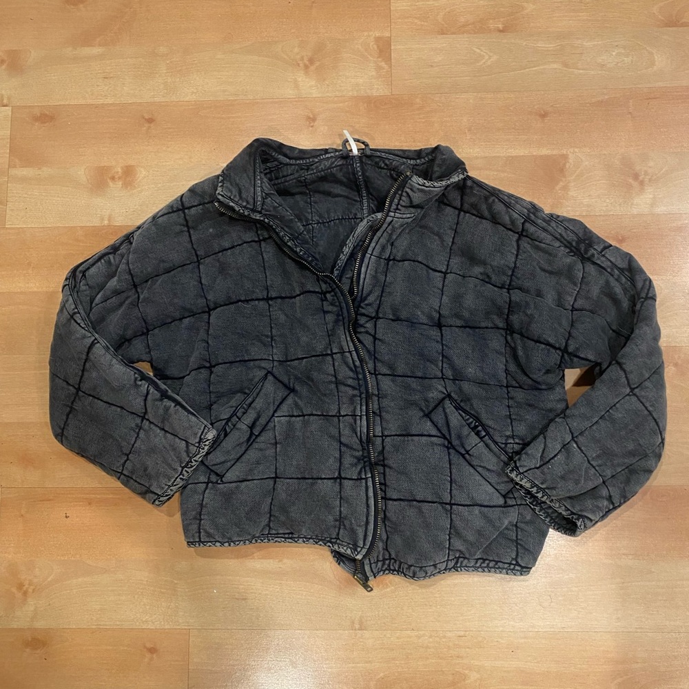 Free People Washed Black Quilted Puffer Jacket